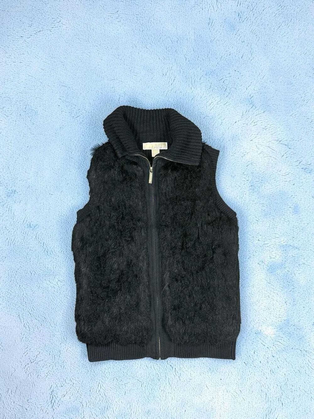 Women’s Michael Kors Black Faux Fur Vest with Knit Collar Sz XS